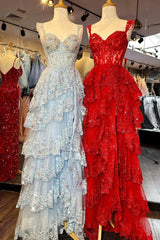 Sequins Sweetheart A-Line Tiered Long Prom Dress with Slit