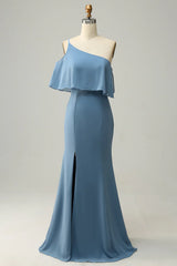 Plus Size Sheath One Shoulder Bridesmaid Dress with Silt