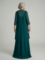 Ruched Bodice Chiffon Gown with Coordinating Shawl Peacock