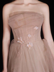 Champagne A-Line Tulle Long Prom Dress, Champagne Long Formal Dress