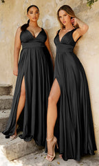 Empire-Waist Simple Satin Long A-Line Prom Dress