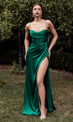 Long Satin Prom Dress with Corset 7483