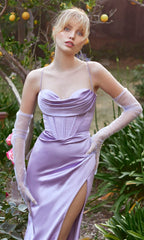 Long Satin Prom Dress with Corset 7483