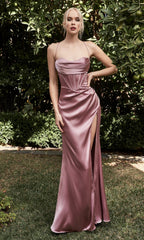 Long Satin Prom Dress with Corset 7483