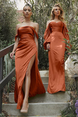 Cinderella Divine CD7482 Long Off Shoulder Satin Formal Gown