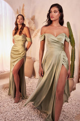 Cinderella Divine 7493C Plus Size Long Off Shoulder Dress