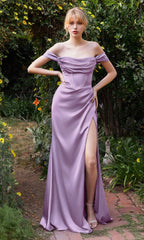 Ladivine Off-the-Shoulder Satin Prom Dress 7492