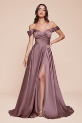 Cinderella Divine 7493 Long Off Shoulder Prom Dress