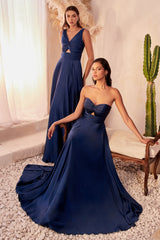 Cinderella Divine 7496 Long Satin Strapless Keyhole Prom Formal Dress