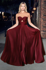Cinderella Divine 7496 Long Satin Strapless Keyhole Prom Formal Dress