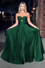 Cinderella Divine 7496 Long Satin Strapless Keyhole Prom Formal Dress