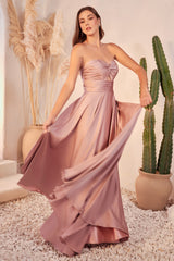 Cinderella Divine 7496 Long Satin Strapless Keyhole Prom Formal Dress