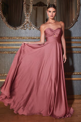 Cinderella Divine 7496 Long Satin Strapless Keyhole Prom Formal Dress