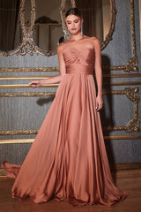 Cinderella Divine 7496 Long Satin Strapless Keyhole Prom Formal Dress