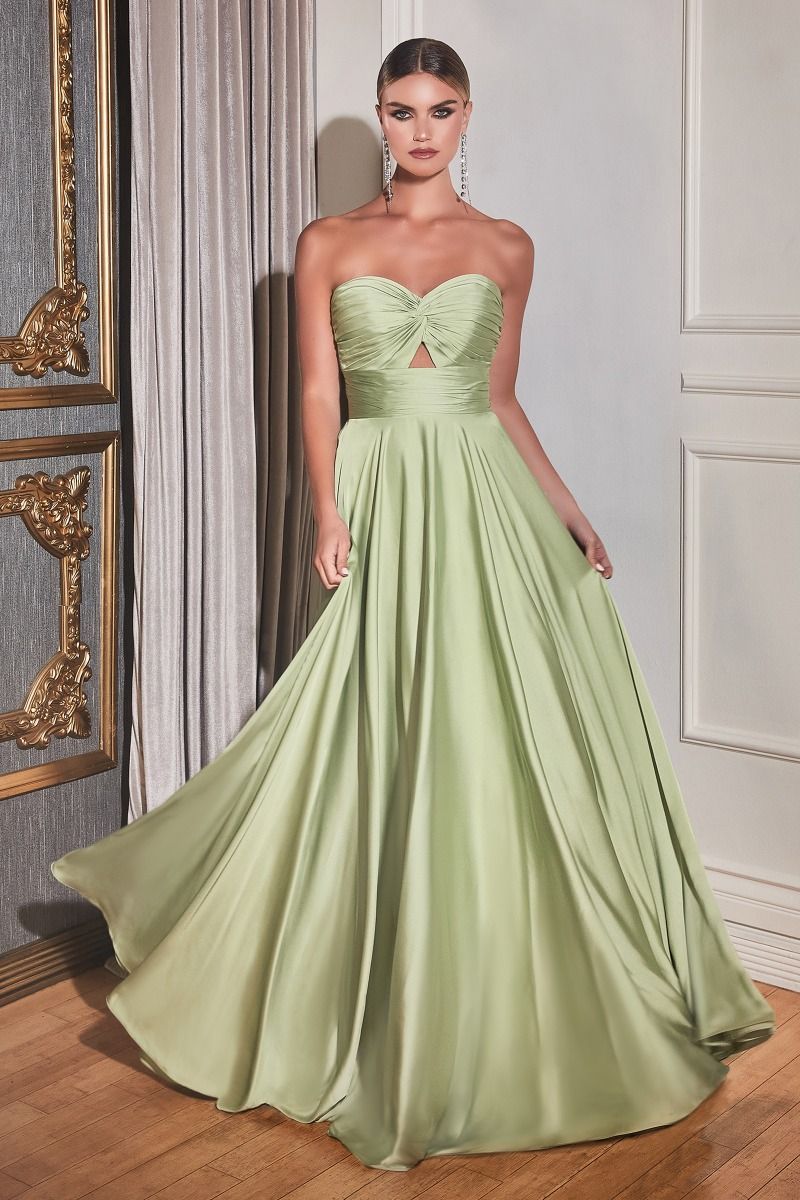 Cinderella Divine 7496 Long Satin Strapless Keyhole Prom Formal Dress