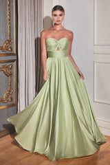 Cinderella Divine 7496 Long Satin Strapless Keyhole Prom Formal Dress