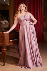 Cinderella Divine 7496 Long Satin Strapless Keyhole Prom Formal Dress