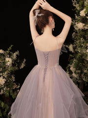 Pink tulle lace long prom dress, tulle formal dress