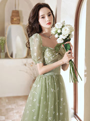 Green tulle long prom dress, green tulle formal dress