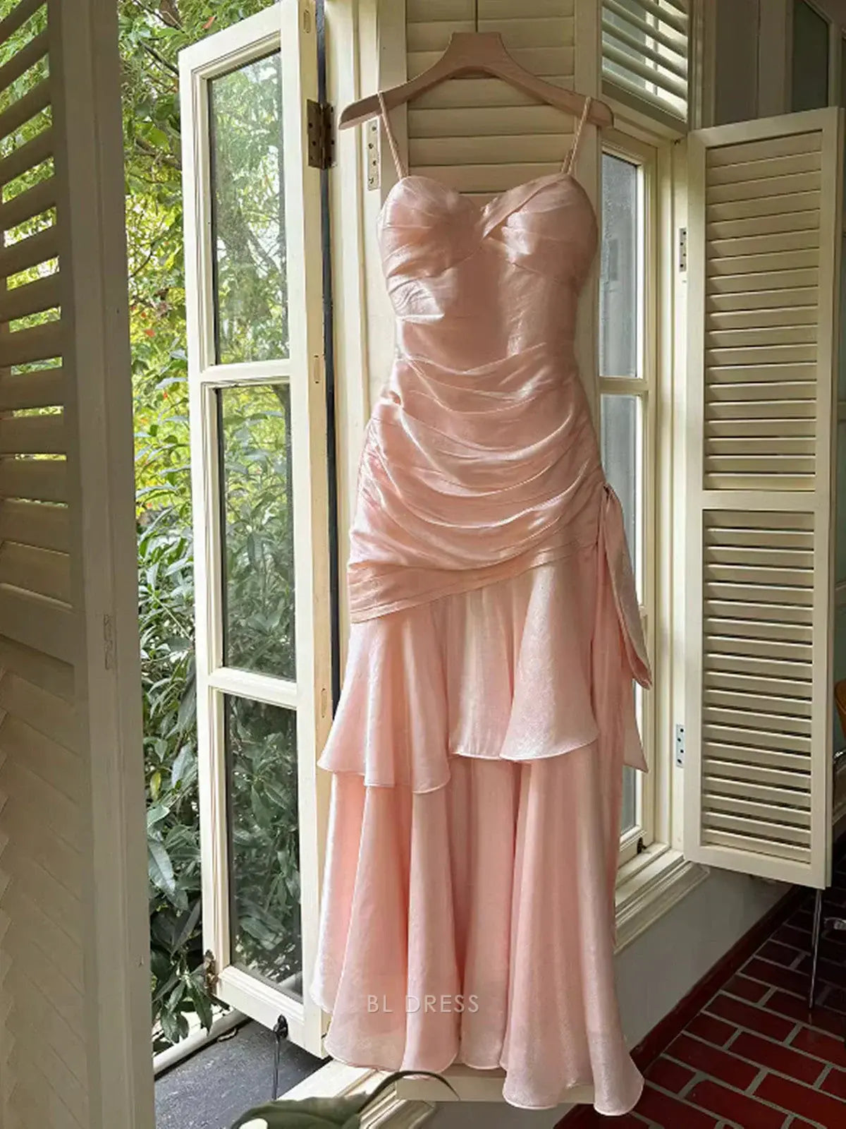 Mermaid Sweetheart Straps Satin Pink formal dresses Bridesmaid Dresses evening gown Prom Dress