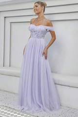 A-Line Tulle Long Formal Dress Prom Dresses