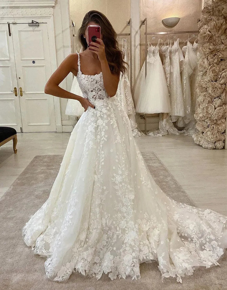 Aimishang Wedding Dress A-Line Spaghetti Straps With Appliques