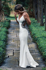 Amayah | Long Spaghetti Straps Mermaid White Wedding Dress with Appliques