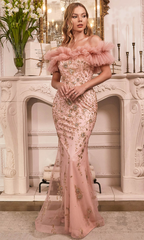 Vintage Beaded Mermaid Prom Dress Off-the-shoulder Evening Dress Long Formal Dress HZ1024