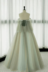 Light Green Off Shoulder Tulle Long Prom Dress A-line Green Party Dress