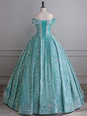 Blue Green Velvet Sequin Long Prom Dress, Velvet Formal Dress