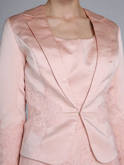 Mother of the Bride Dress Convertible Dress Scoop Neck Short Mini Lace Satin Long Sleeve with Lace Appliques