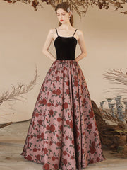 A-Line Black Velvet Satin Long Prom Dress, Black Long Formal Dress