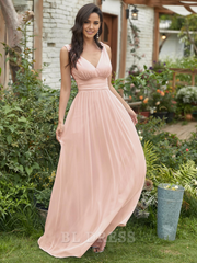 A Line Chiffon V-Neck Sleeveless Floor Length formal dresses Bridesmaid Dresses evening gown Prom Dress