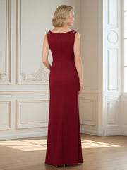 Boat Neck Sleeveless Sheath Gown with Side Slit Burgundy