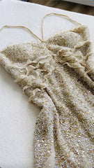 Enchanting Shiny Sequin Beaded Prom Dress Sheath Spaghetti Strap Evening Dress Long Formal Dress HZ1024