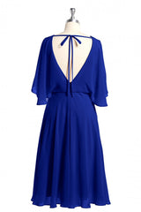 Royal Blue Blouson-stijl bruidsmeisje in lange mouwen