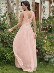 A Line Chiffon V-Neck Sleeveless Floor Length formal dresses Bridesmaid Dresses evening gown Prom Dress