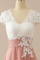 A-line V Neck Appliques Short Sleeves Mother of Bride Dress