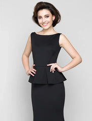 Mermaid / Trumpet Mother of the Bride Dress Elegant Scoop Neck Ankle Length Jersey Sleeveless No with Pleats