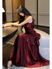 Pretty Mermaid Spaghetti Straps Olive Green Long Prom Dresses Evening Gowns P2355
