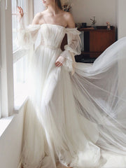 Simple white chiffon long prom dress, white chiffon evening dress