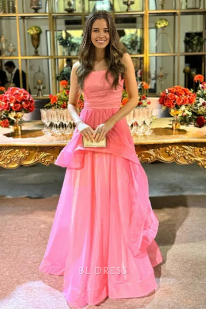 A Line Strapless Long formal dresses Bridesmaid Dresses evening gown Prom Dress