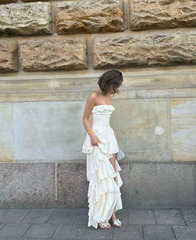 Strapless Satin Layered Evening Dresses Wed Dress Formal Gown