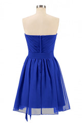 Royal Blue Sweetheart Tie-side korte bruidsmeisje jurk