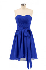 Royal Blue Sweetheart Tie-side korte bruidsmeisje jurk