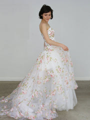 White sweetheart tulle high low prom dress tulle formal dress