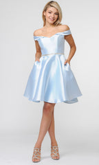 Off-Shoulder Short Mikado Homecoming Dress 7948