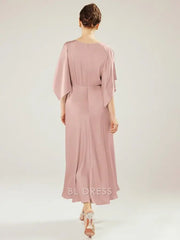 A-Line Jewel Neck Short Sleeves Ankle-Length Wedding Guest Party Dresses Mother of the Bride Dresse