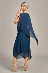 A Line Round Neck Sequin Mother of Bride Dress With Appliques