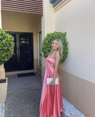 Charming Pink Sweetheart Backless Long Prom Dress SH747
